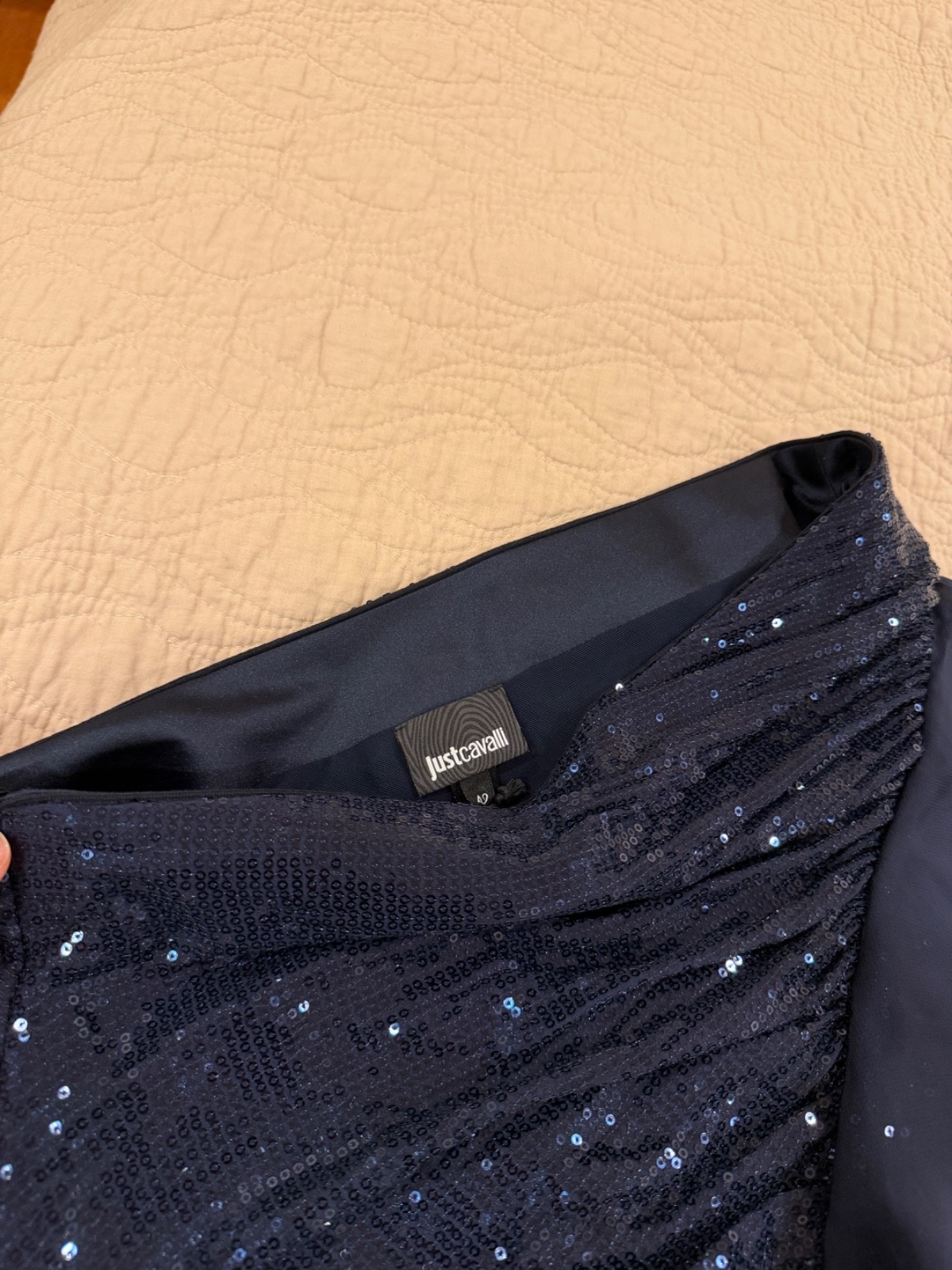 Just Cavalli Navy blue sequin one shoulder mini dress prom evening size XS