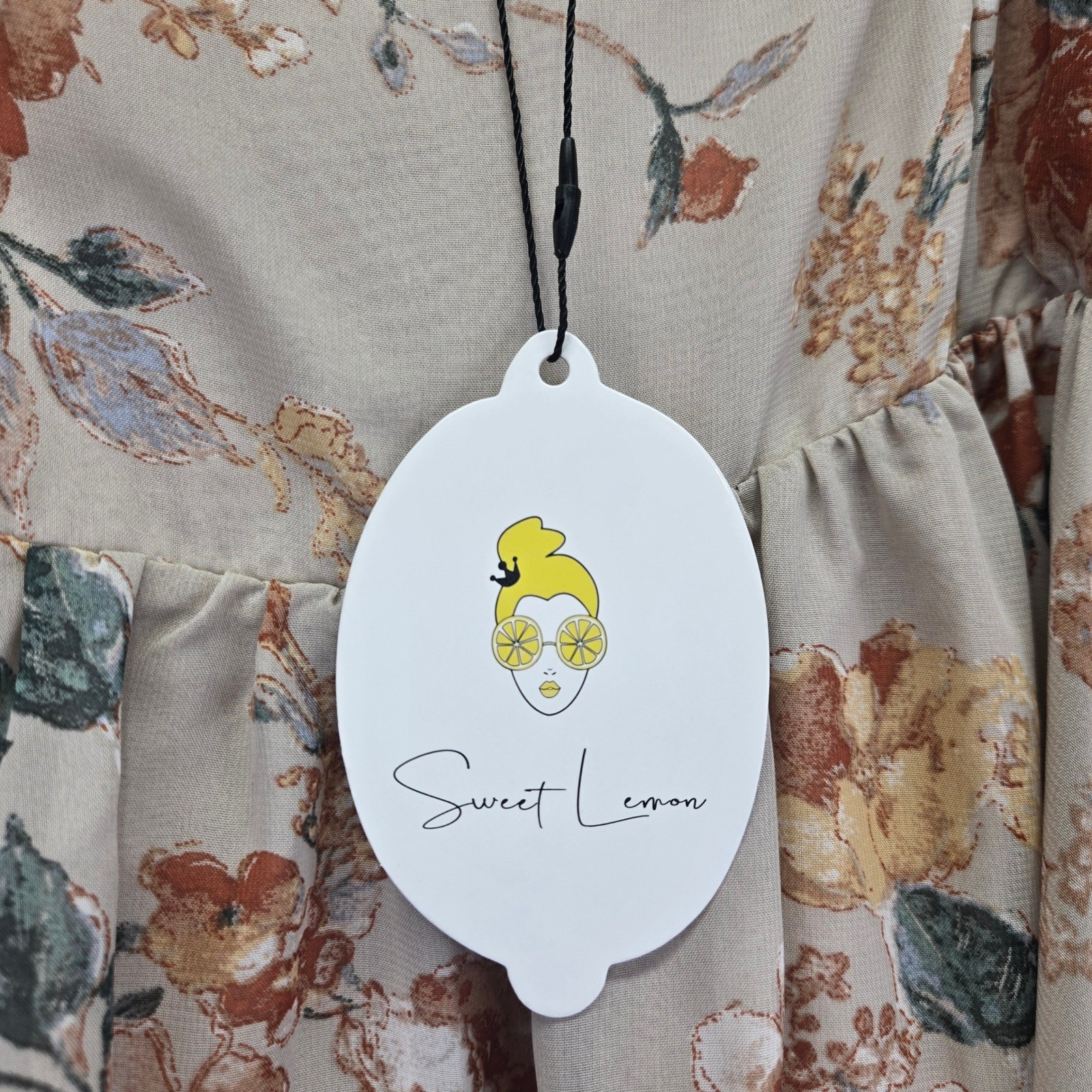 NWT Sweet Lemon Floral Babydoll Mini Dress Beige Brown Medium Bohemian Feminine