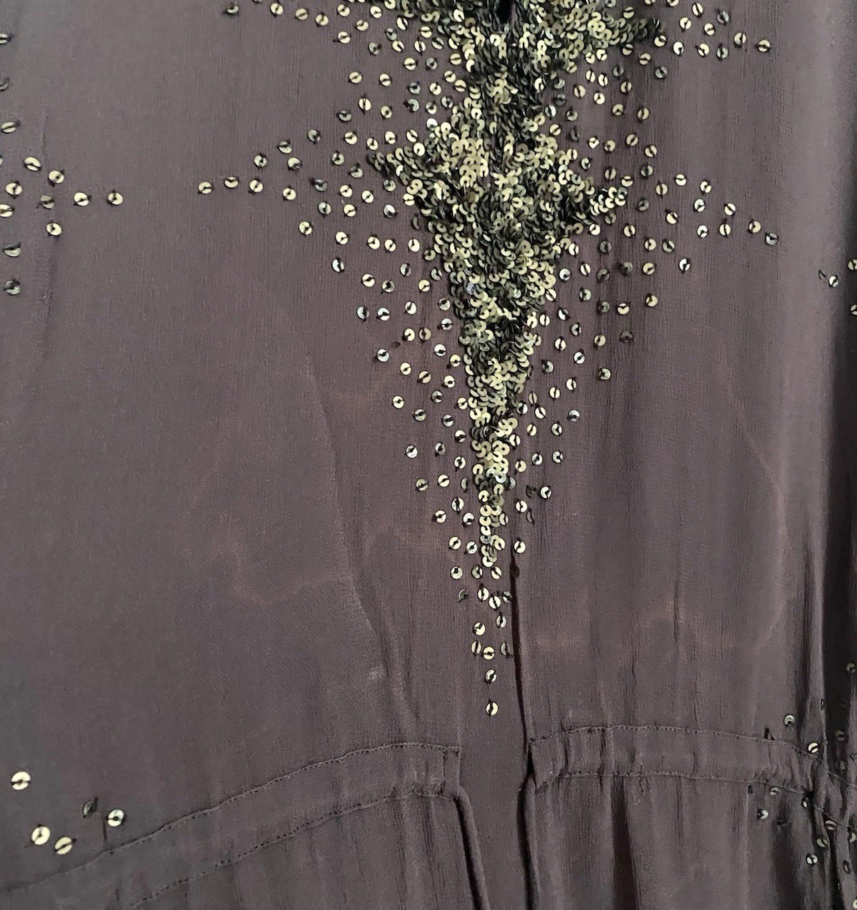 Antik Batik 100% viscose sequinned chocolate short belt dress check description
