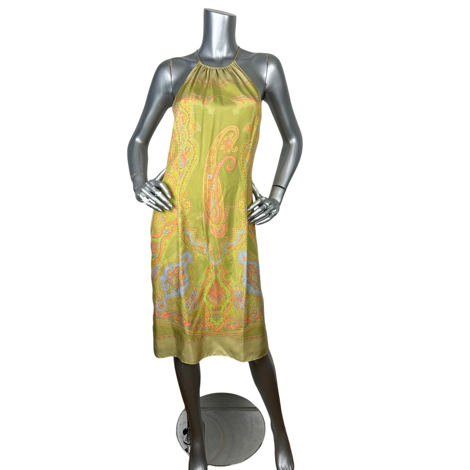 J. McLaughlin Silk Paisley Dress Mint Green Halter Sz 10 NWT