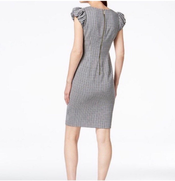 Calvin Klein NWT size 12 Gingham Puff Sleeve Sheath Dress Blue Black White
