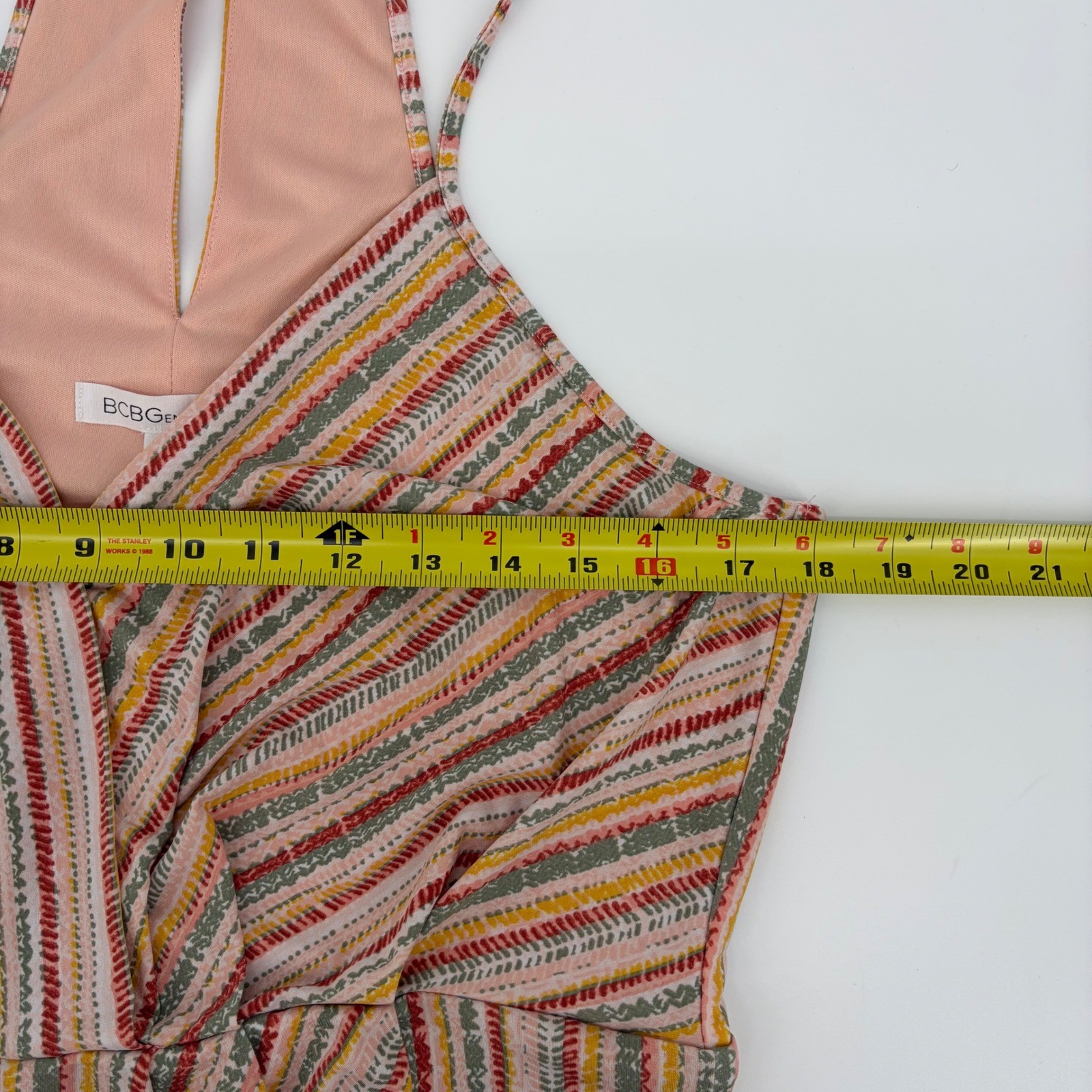 BCBGeneration Womens Multi Color Striped V-Neck Midi Dress Slouch Pockets Size L