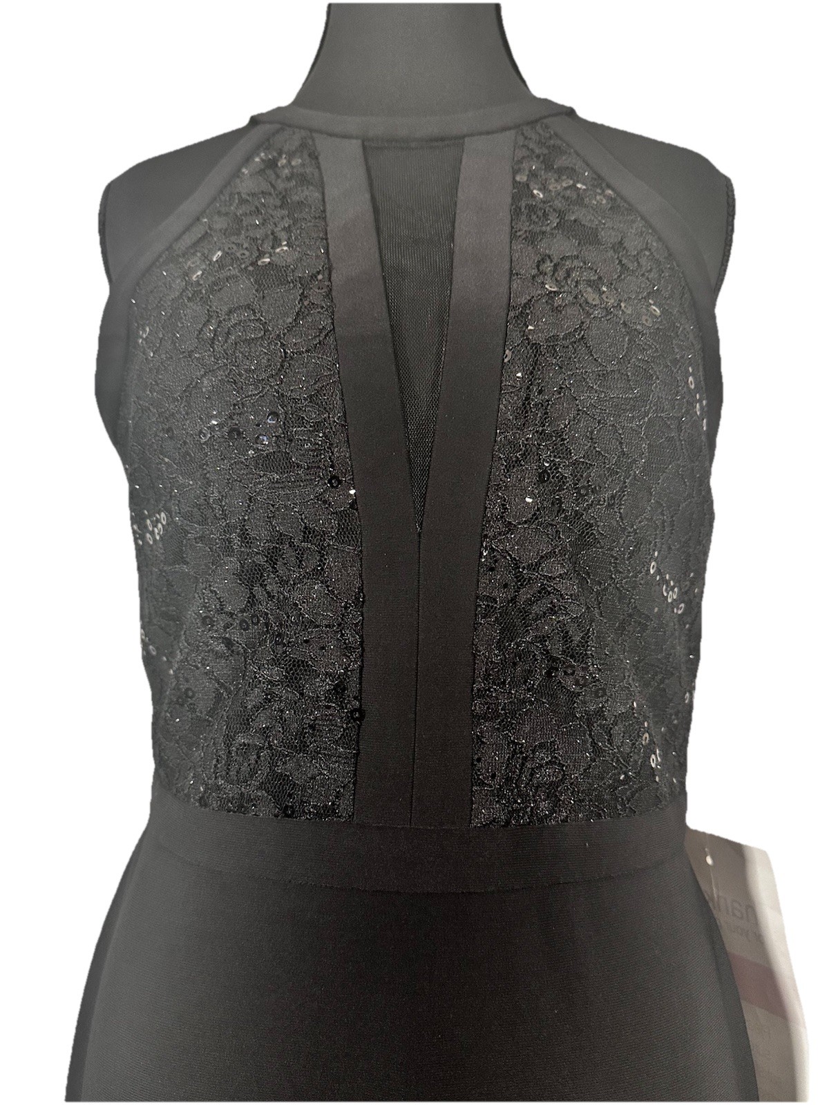 Nightway Black Lace Sequin Halter Mini Cocktail Classic Sexy Dress Sz 8