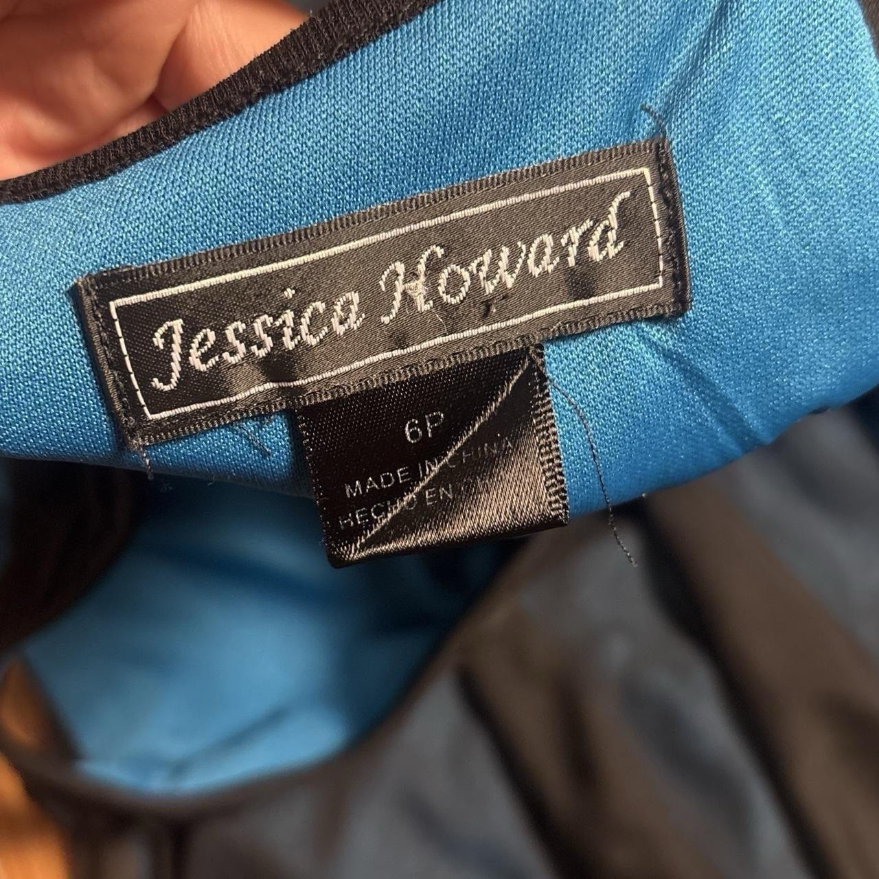 Vintage Jessica Howard Black & Blue Chiffon Dress W Beaded Waist 6P