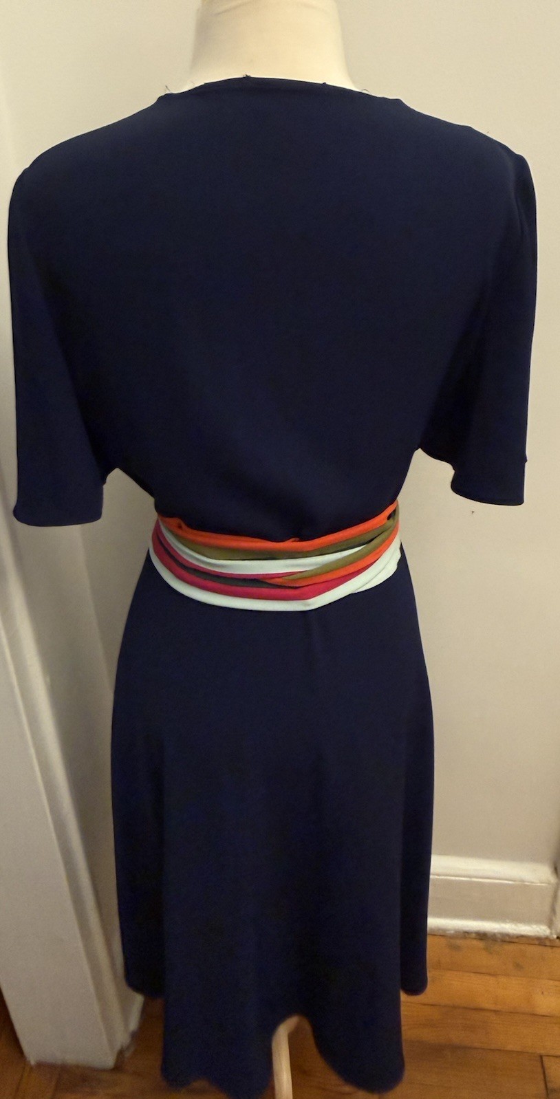 TORY BURCH Peggy Wrap Stripe Dress Navy Blue Sz 8 Preowned