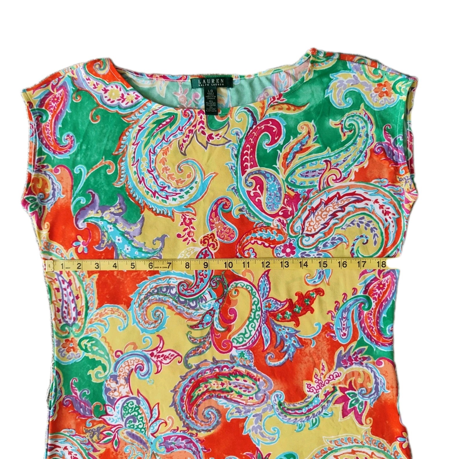 LAUREN RALPH LAUREN SZ L/G Bright Colors Belted Stretchy Sheath Jersey Dress
