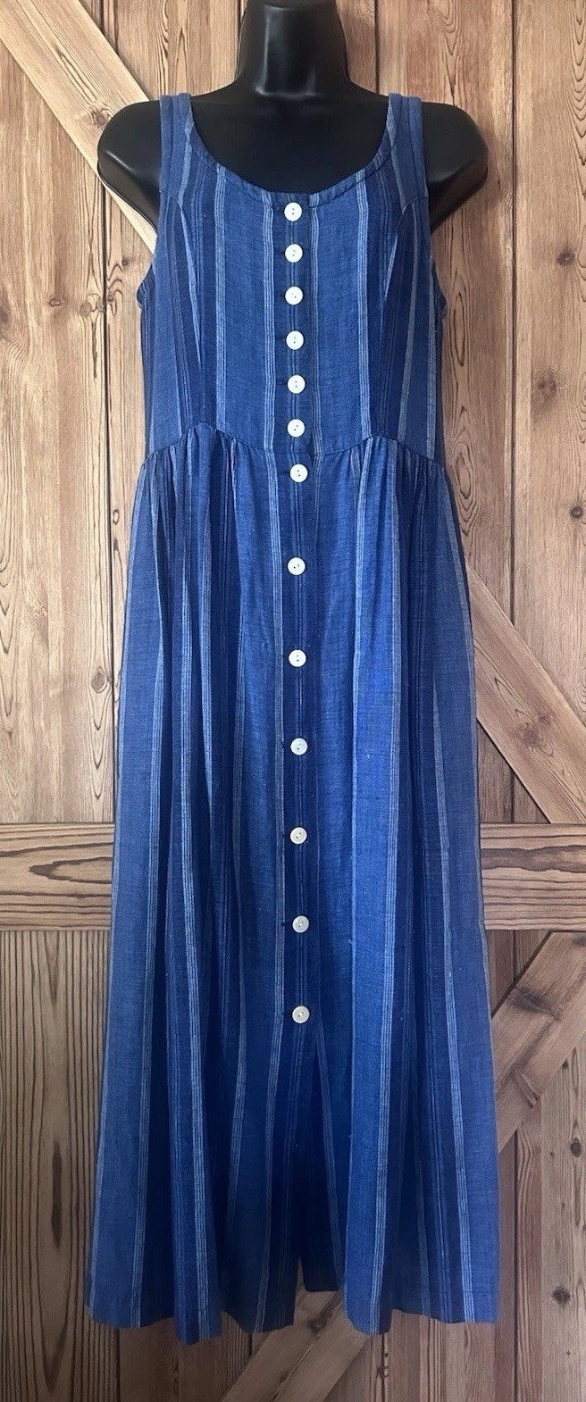 ANN TAYLOR STUDIO Striped Denim VTG Sundress Y2K Blue Cottage Core Blue SZ Small