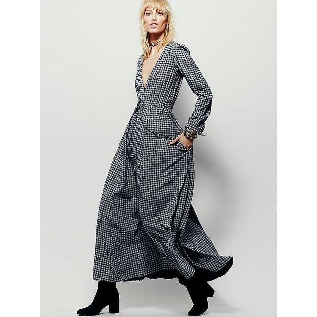 Christy Dawn Audrey Maxi Dress Navy Blue Check Plaid Size Small