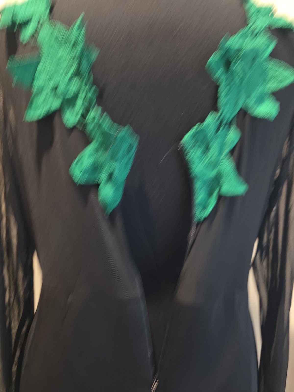 Size Large Green And Black Long Evening Grown Scuba Knit And Sheer Stretchy