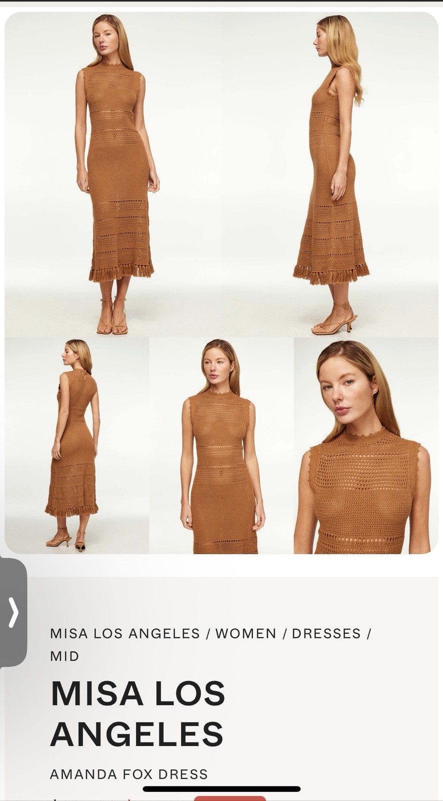 Misa Los Angeles Women’s Crochet Midi Dress MSRP $360 Size Medium