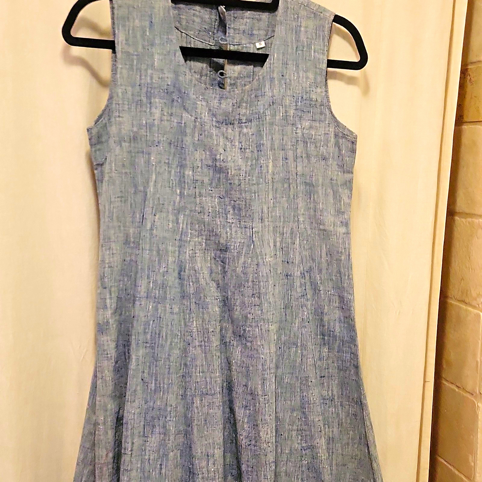 Blue Fit & Flare Long Dress Women’s Size S Sleeveless Scoop Neck Linen Gorgeous