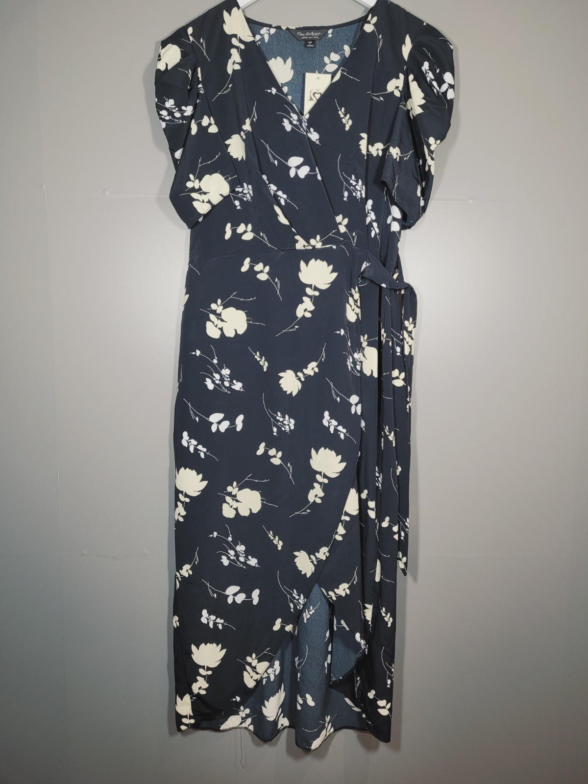 BNWT NEW MISS SELFRIDGE DRESS 12 BLACK FLORAL CREAM BELTED SHIFT 48″ Ve13