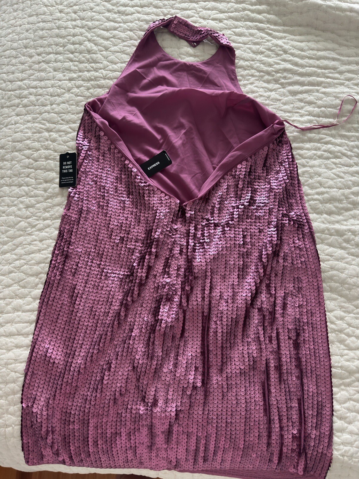 NWT LG Purple Sequin Backless Halter Mini Shift Cocktail Dress Mardis Gras LSU