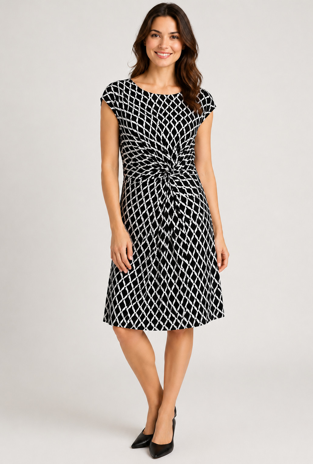 Lauren Ralph Lauren Dress 4 Black White Sleeveless Geometric Knot Sheath Modern