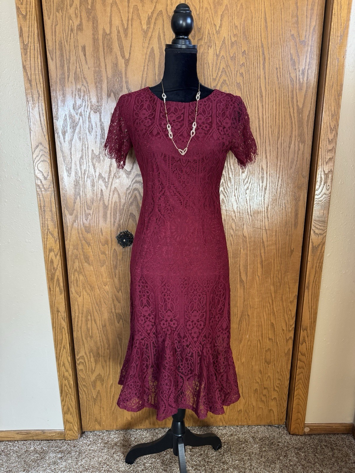 Miami Womens Dress Small Burgundy Lace Mermaid Cocktail Round Party Harrison