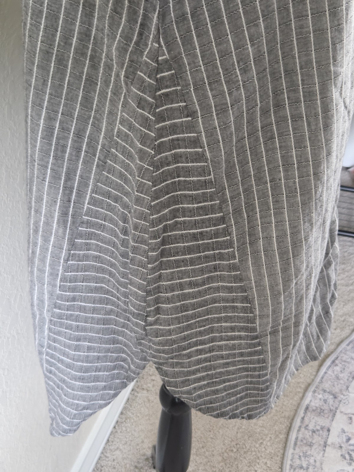 Gray Striped Tunic Top Large Bell Sleeve Button Front Boho Cotton Blend