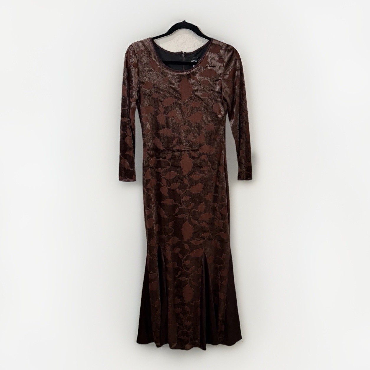 Vtg Linda Allard Ellen Tracy Y2K Brown Velvet Burnout Fairy Whimsy Maxi Dress 4