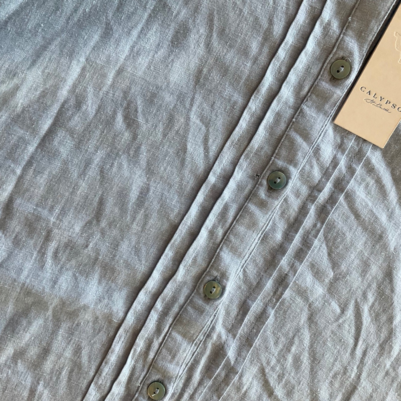 Calypso St. Barth Button Down Dress Women Medium Blue Linen Blend Pintuck Midi