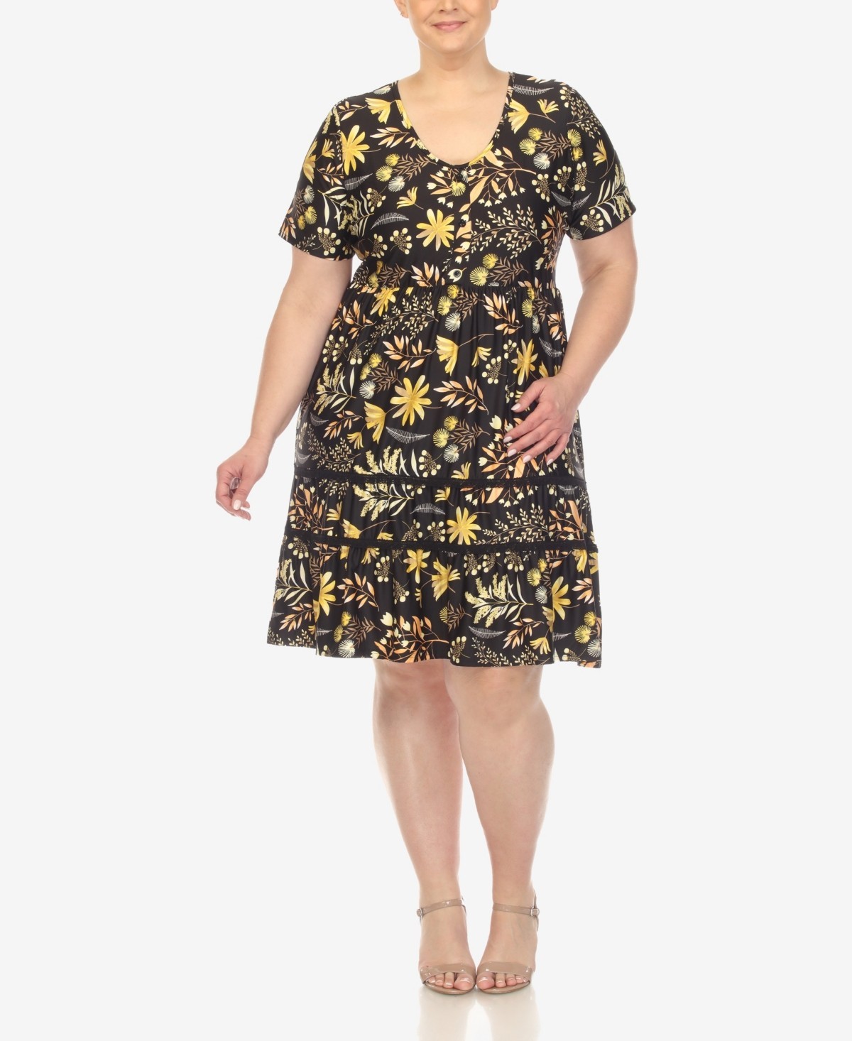 White Mark Plus Size Floral Short Sleeve Dress Women’s 1XL Black Multi Pullover