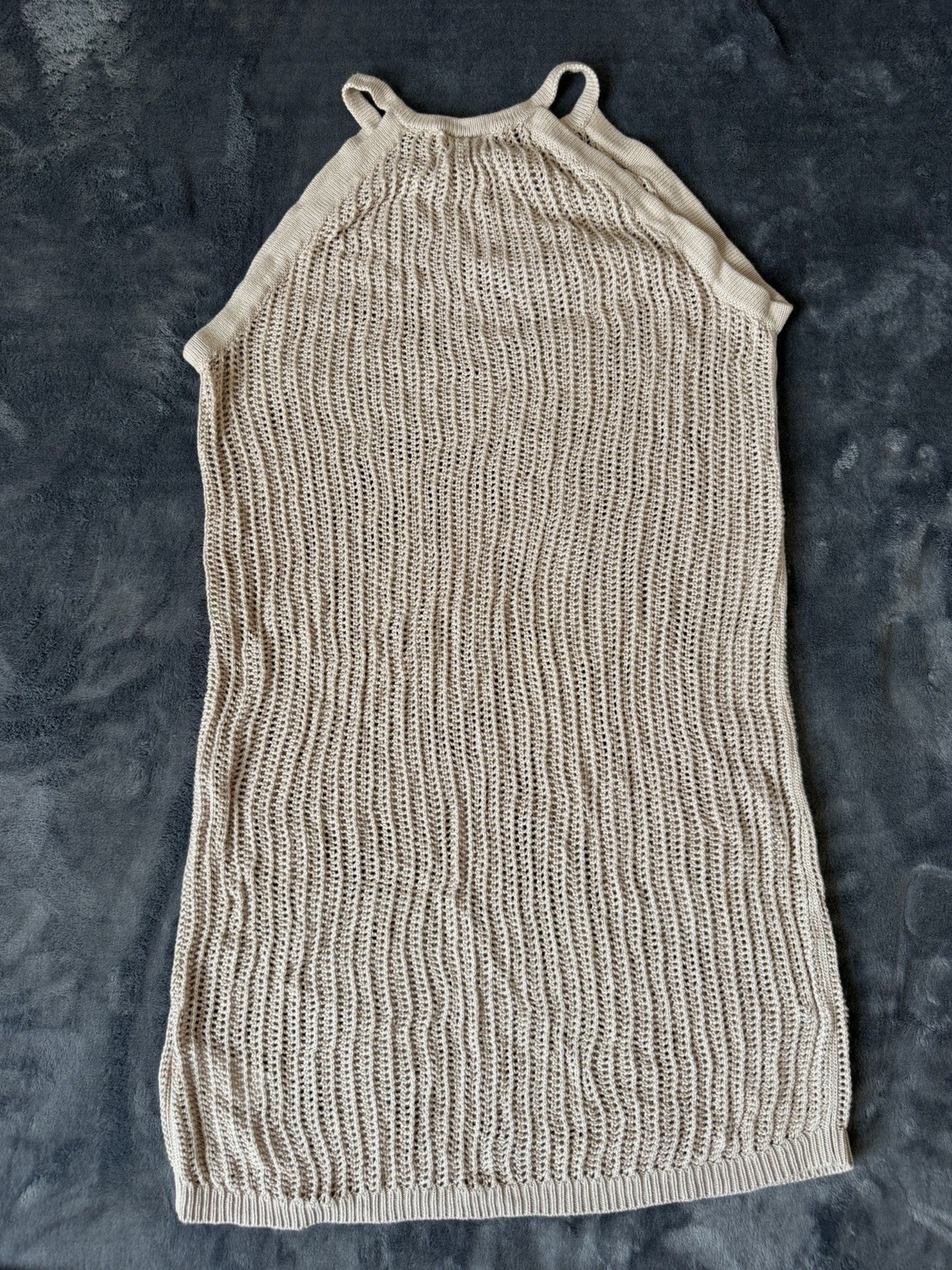 Tahari Beige Open-Knit Crochet Halter Cover-Up Women’s Dress – Size Small.