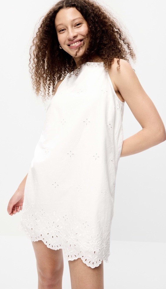Old Navy White Eyelet Embroidered Square Neck Shift Dress Short Sleeveless L
