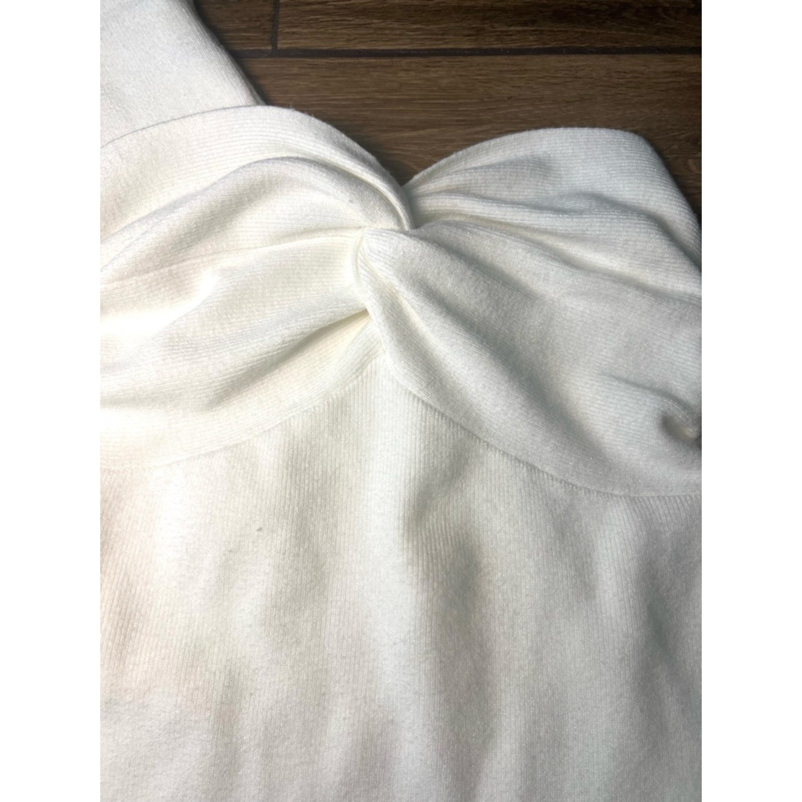 LILLUSORY Strapless Twist Front Midi Dress Cream Bodycon Size L