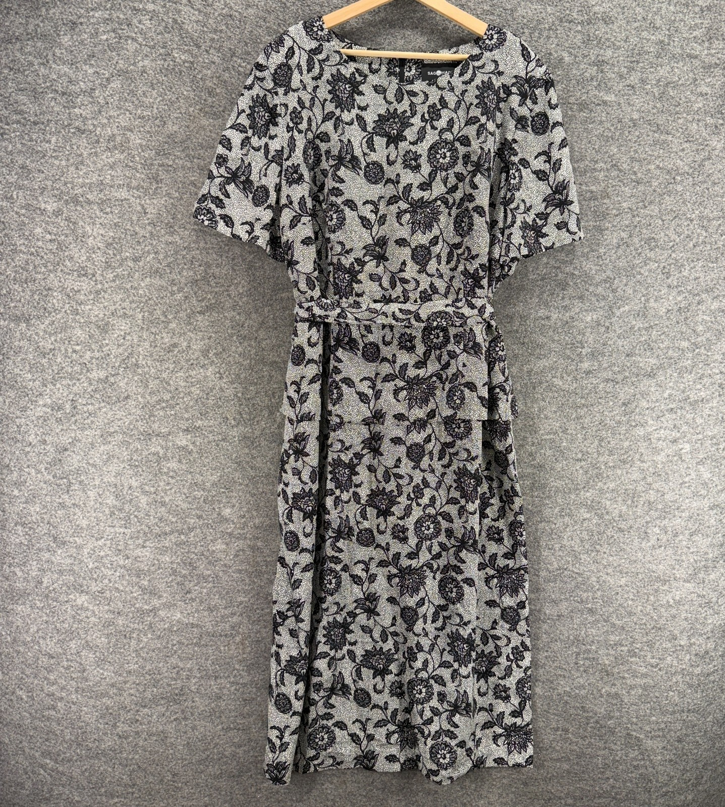 Sag Harbor Dress Women 22W Plus Gray Floral Maxi Long Zipper Belted Lined Casual