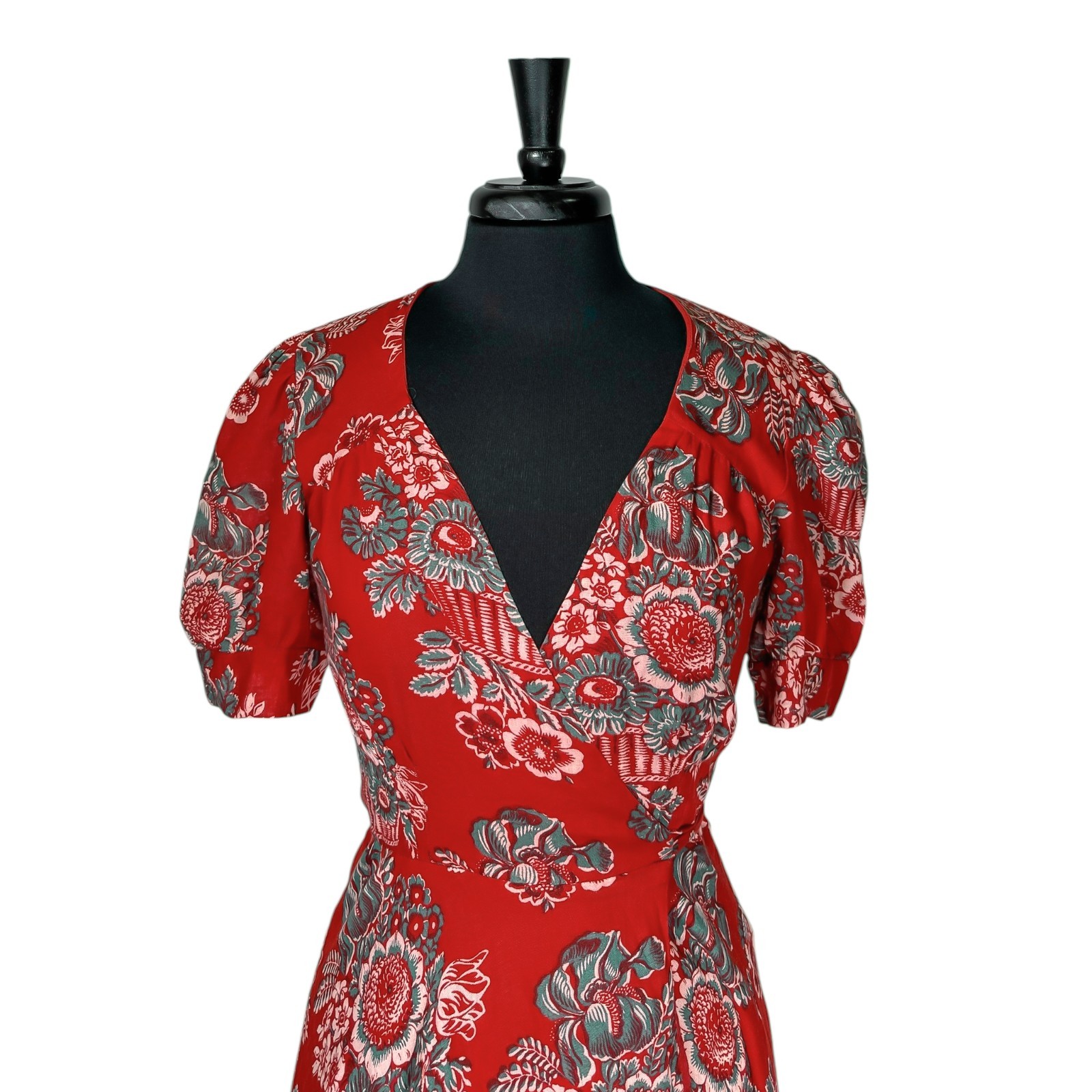 Denim & Supply Ralph Lauren Womens M Red Floral Wrap Dress Cotton Boho Ruffle