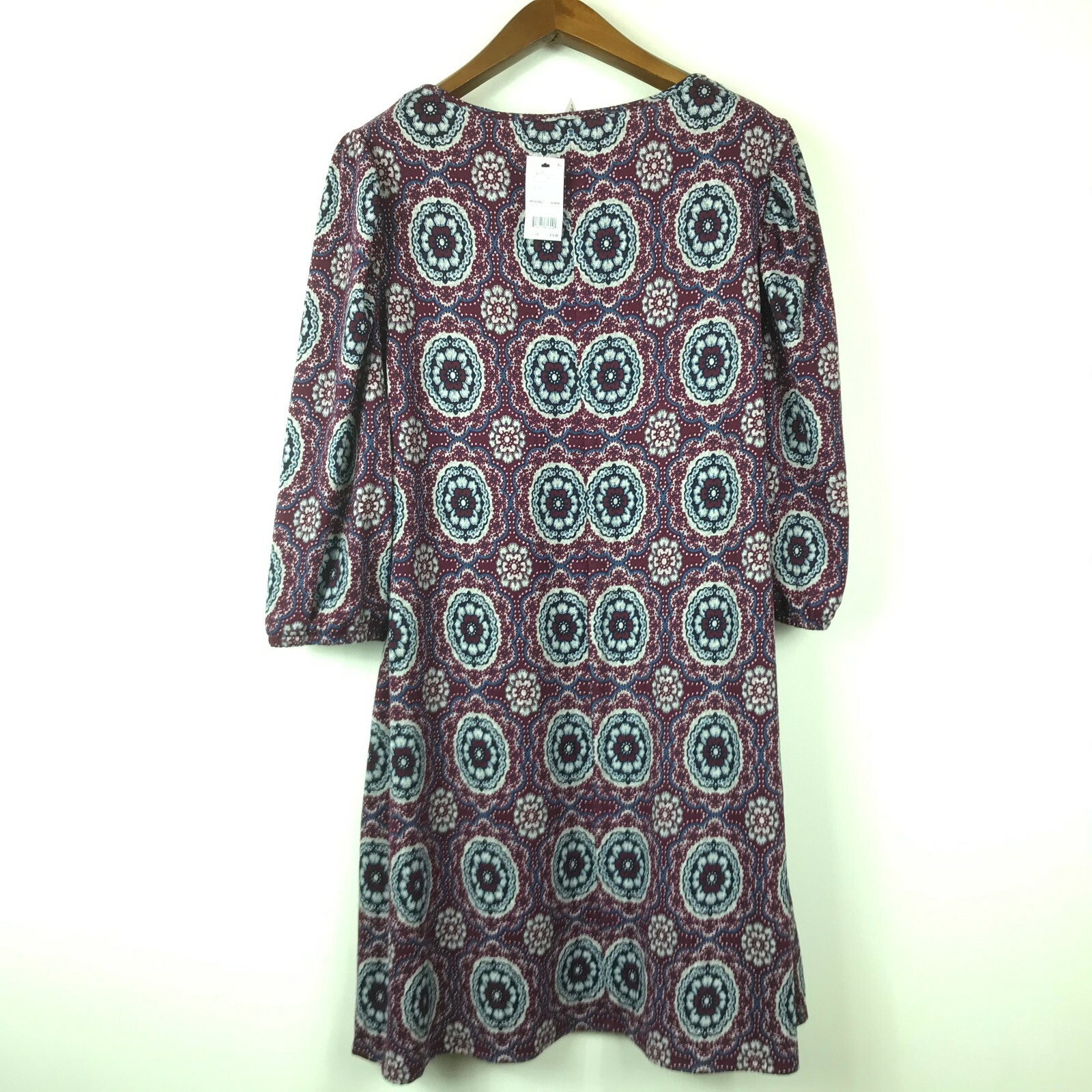 NY Collection Womens Plus Petite 3XP Wine Floral 3/4 Puff Sleeve Dress NWT AM31