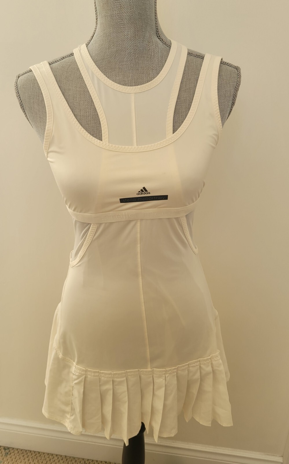 adidas by Stella McCartney Off White Pleated Layered Mesh Tennis Dress Small
