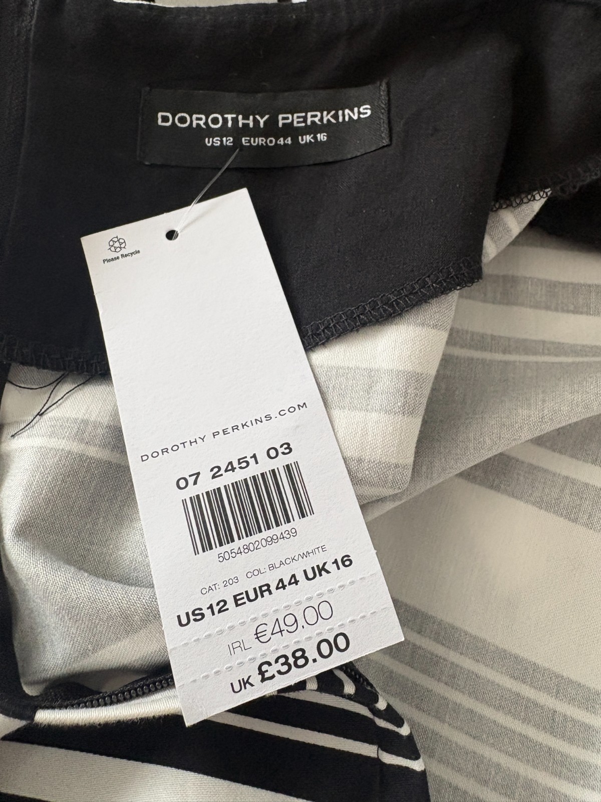 Dorothy Perkins Black & White Stripe Dress UK16 BNWT