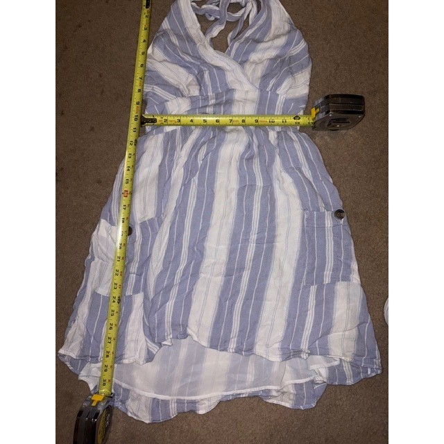 American Eagle Blue White Striped Halter Mini Dress Smocked Back Size M T37-22