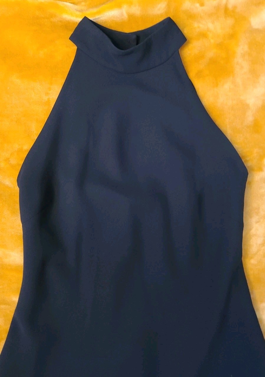 Evan Picone High Neck Open Back Short Black Pull Over Dress 8