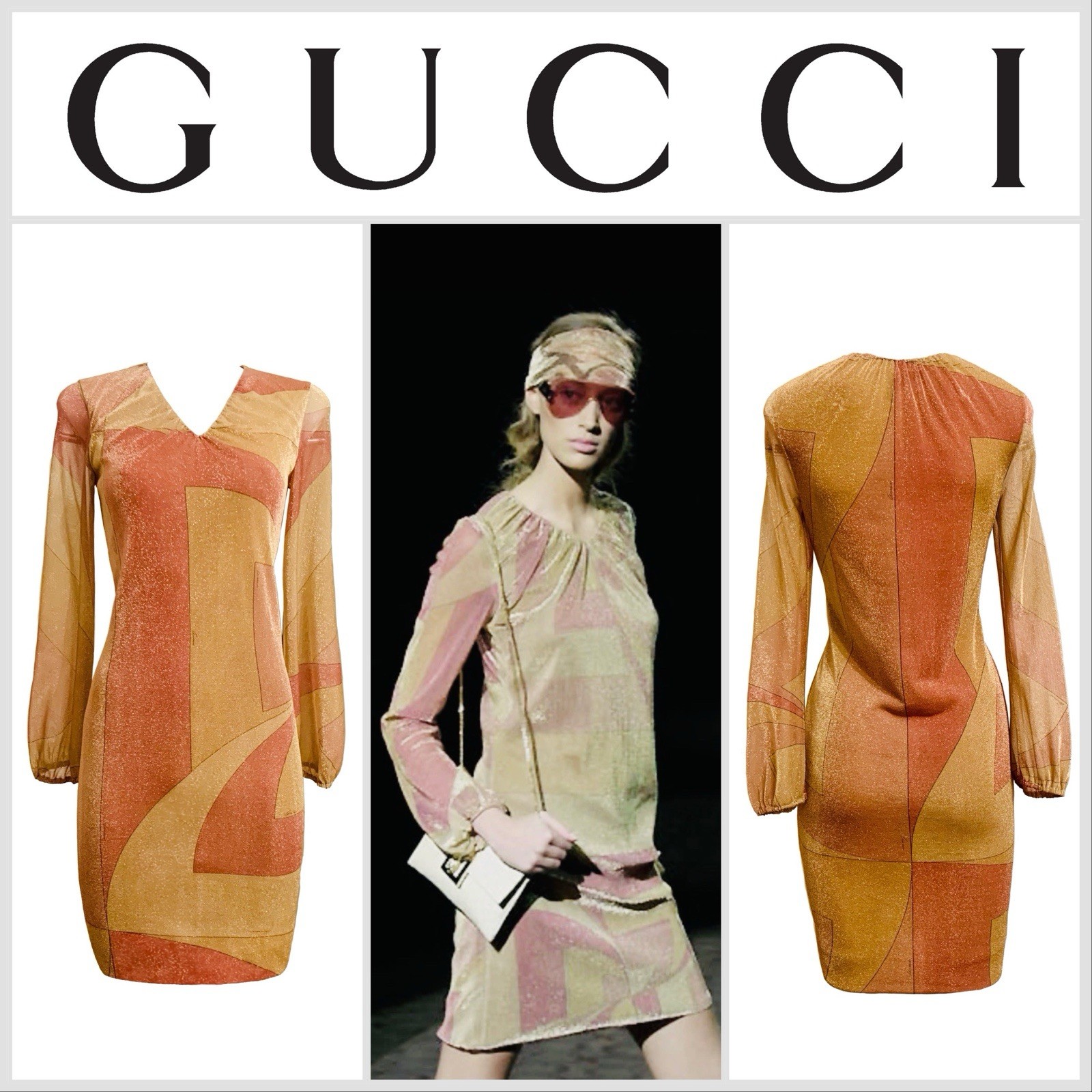 GUCCI By TOM FORD F/W 2000 Gold Lurex Dress Sz 40 RARE VINTAGE