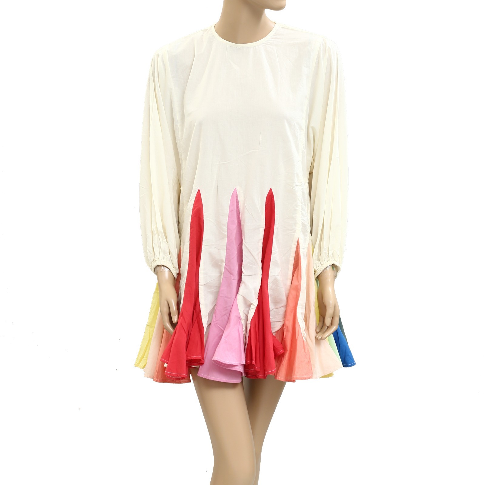 Rhode Resort Ella Mini Dress Godet Trapeze Long Sleeve Rainbow Swing XS 280947