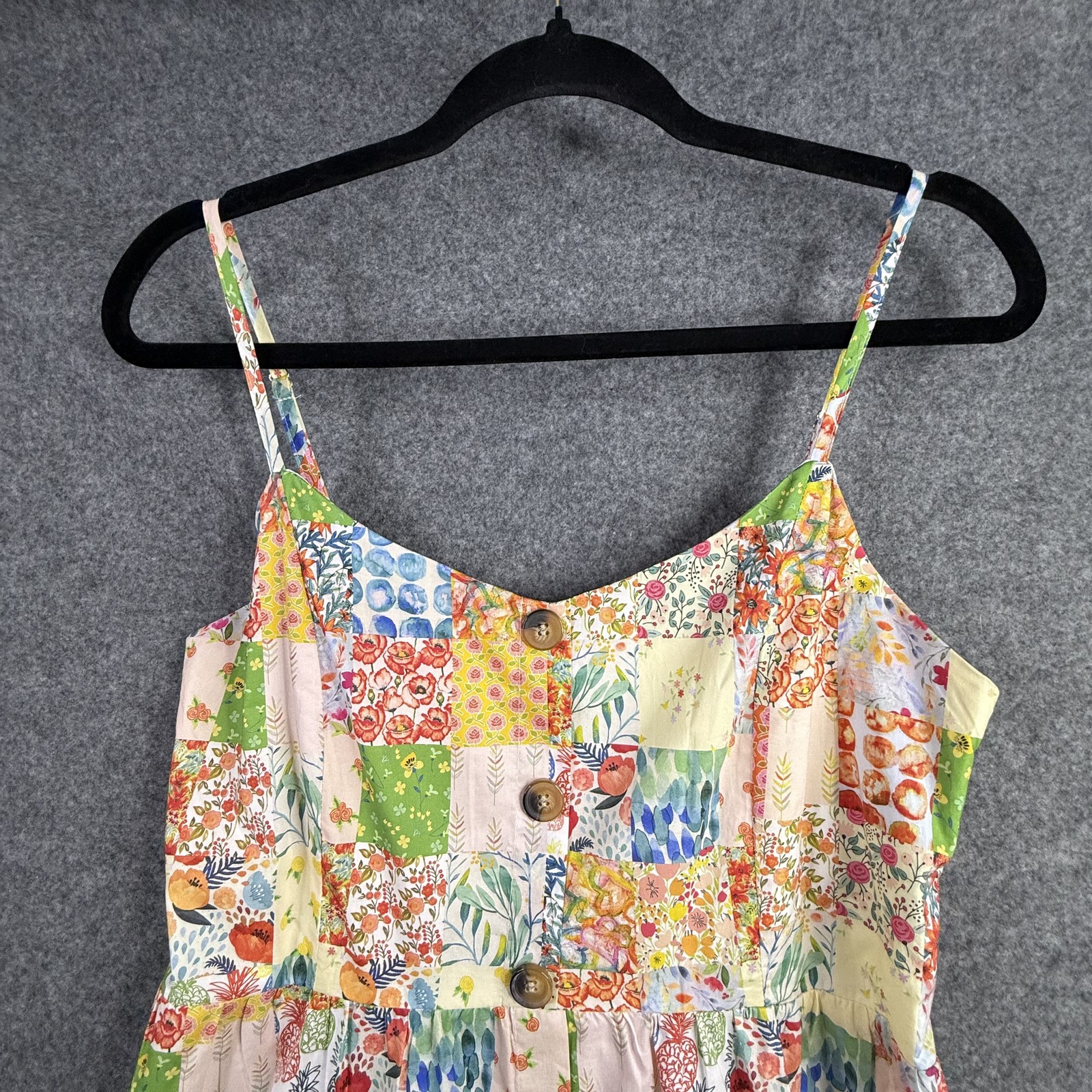 LA SOUL Women’s XL Patchwork Floral Button Front Cami Sundress Midi A-Line