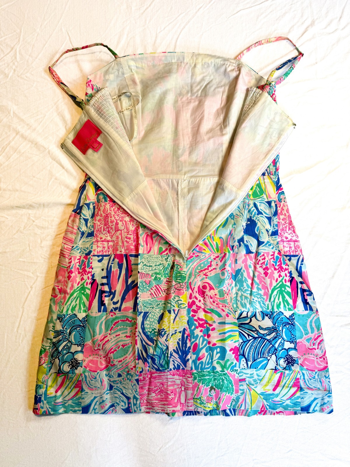 Lilly Pulitzer Womens Patchwork Print Mini Dress Size 2 Pink Blue Tropical Dress