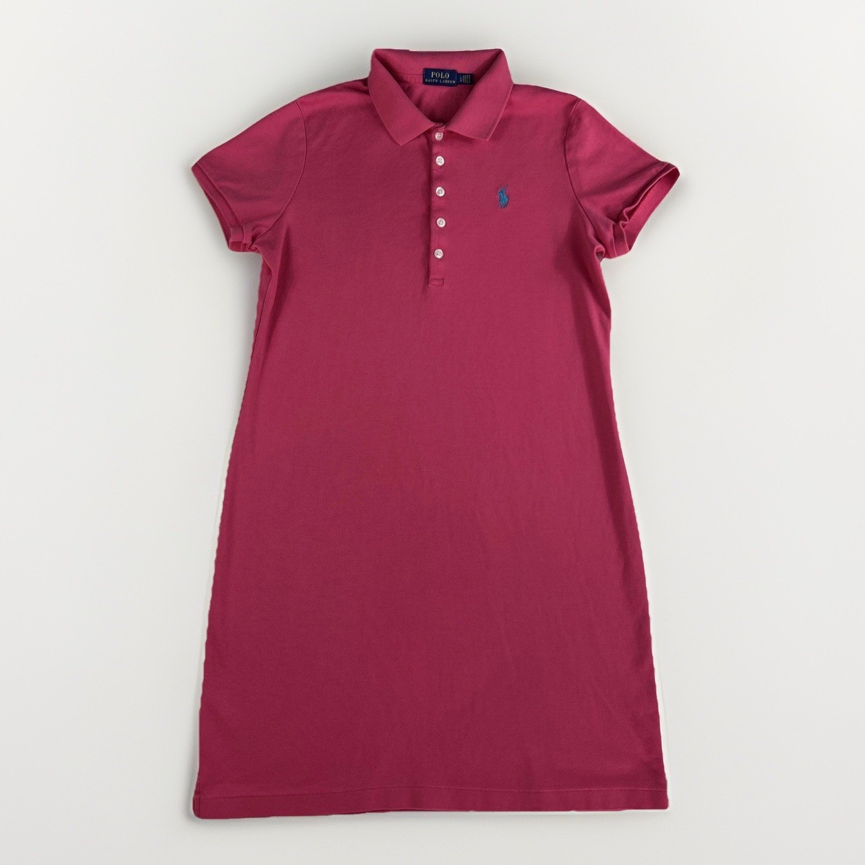 Ralph Lauren Polo Women’s Pink Cotton Shirt Dress 5 Buttons Blue Pony Logo Large