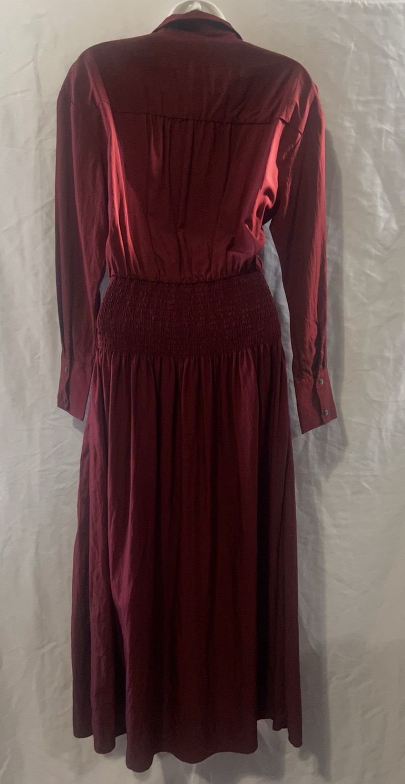 Women’s Collared Long Sleeve Smocked Midi Shirtdress – Future Collective Sz S