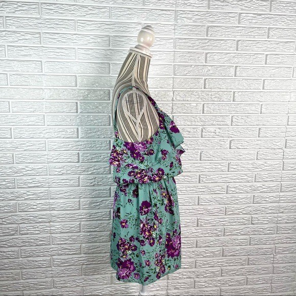 Sugar Lips Sage in Ruffles Multicolored Floral Sleeveless Blouson Dress Medium