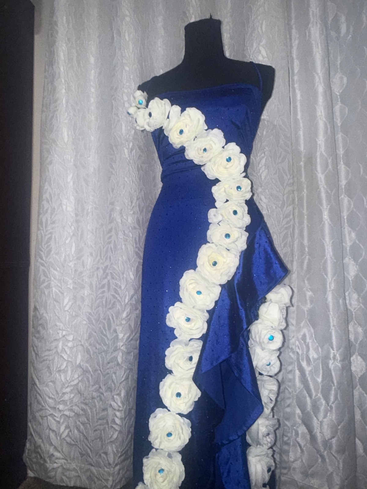 Crystal Doll Royal Blue Corset Prom Dress Size 11 Custom Floral Formal prom Gown