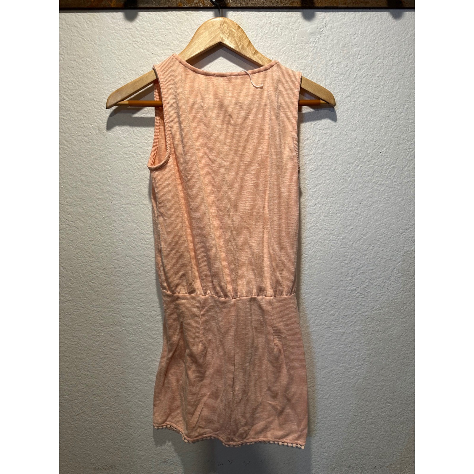 Lulu Sage The Label Peach Ribbed Sleeveless Wrap Dress Pom Pom Trim XS