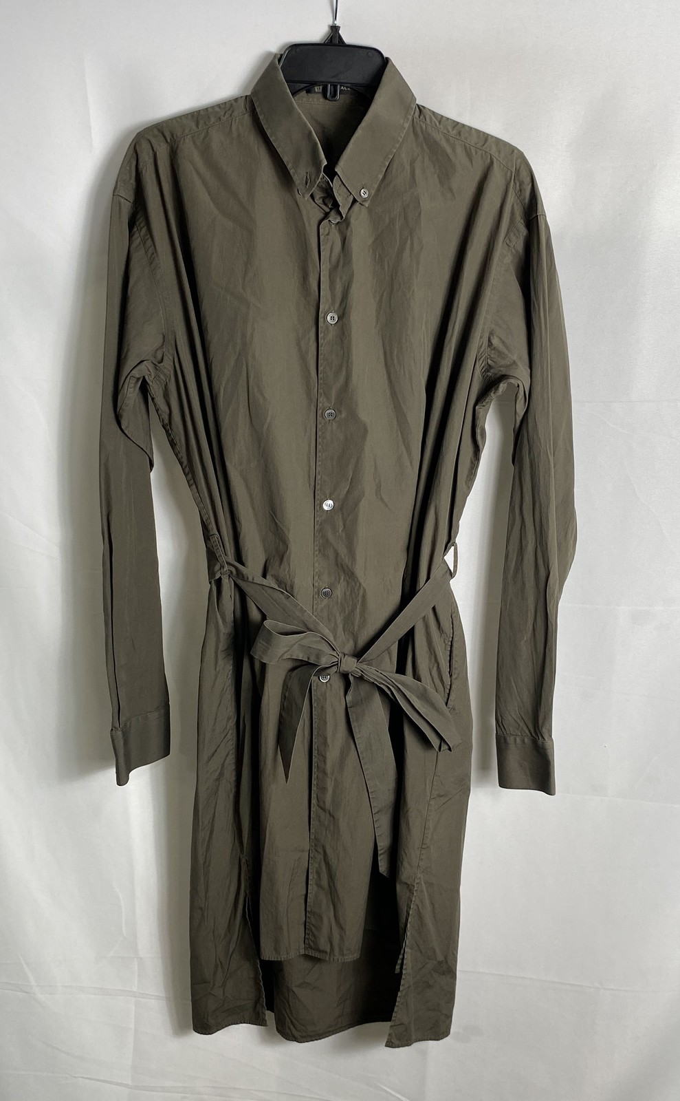 Versace Women’s Olive Green Long Sleeve Belted Button Front Shirt Dress Sz 40