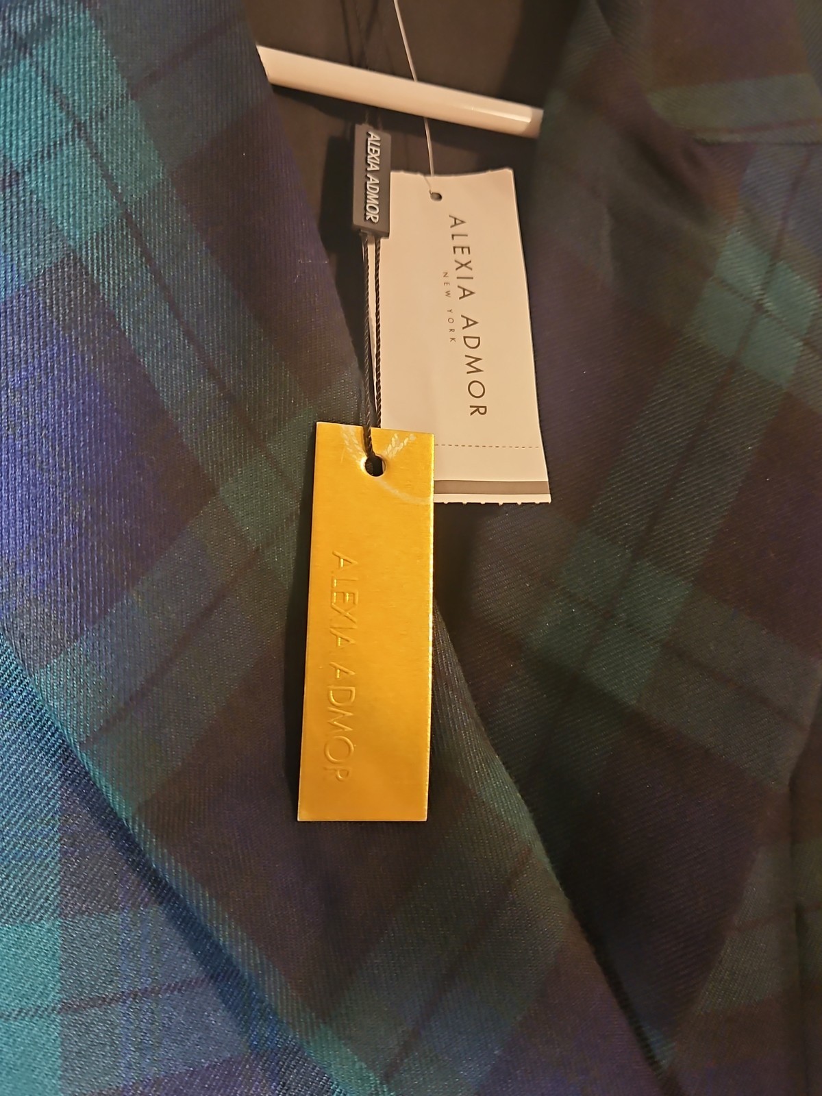 Alexia Admor Button Down Dress-Emerald Green Blue and Black Plaid-Size 6-NWT