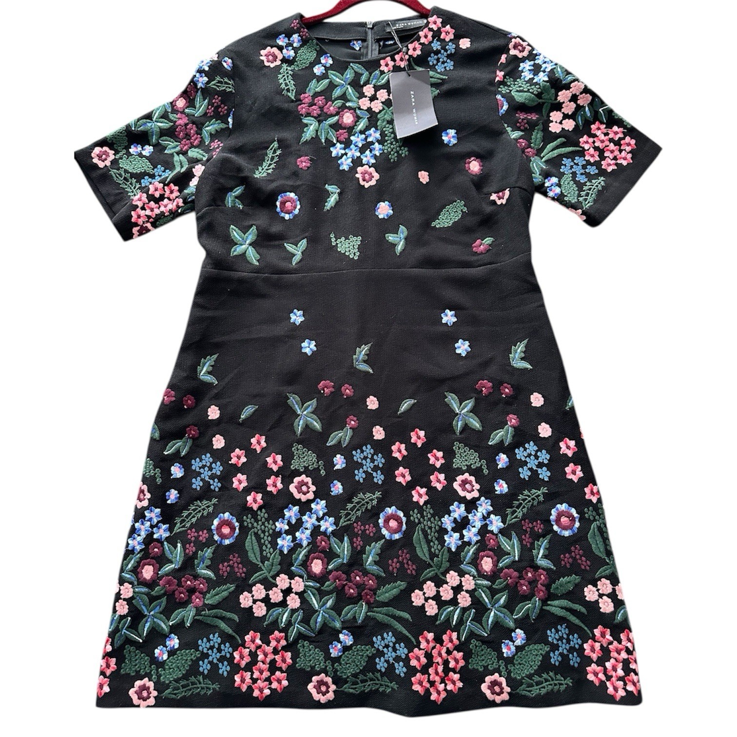 NWT New ZARA Black Embroidered Floral Mini Dress Ref 4786/245 Blogger Fav Large