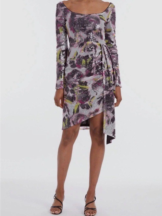 One33 Social Sequin Floral Asymmetric Cocktail Dress – Pink Multi 10