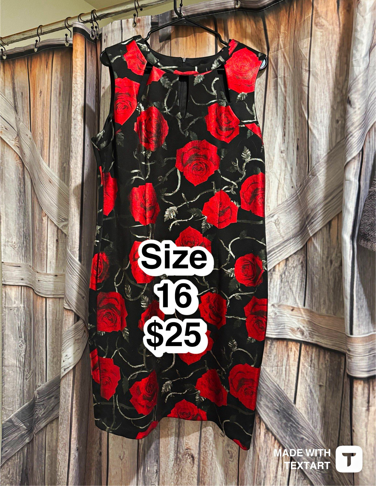 Women’s Size 16 Regular Black/Red Rose Floral Sleeveless Fit & Flare Knee