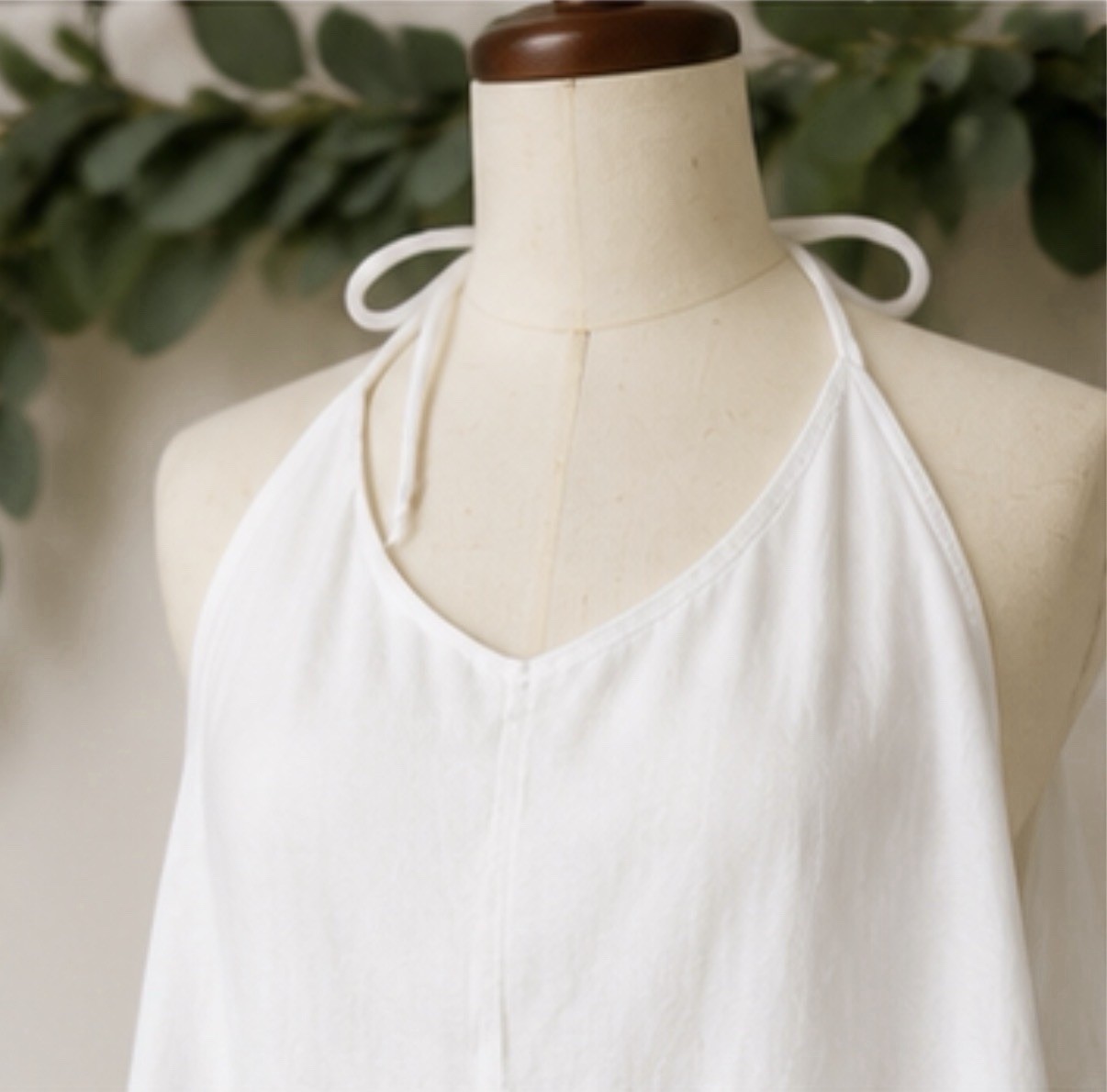 Made in Italy 100% Linen White Halter Maxi Dress Open Back Ruffle Hem L