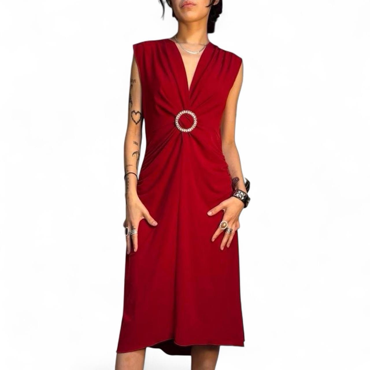 Candie’s Red V-Neck Cocktail Dress W Silver Rhinestone Accent Size X-Large