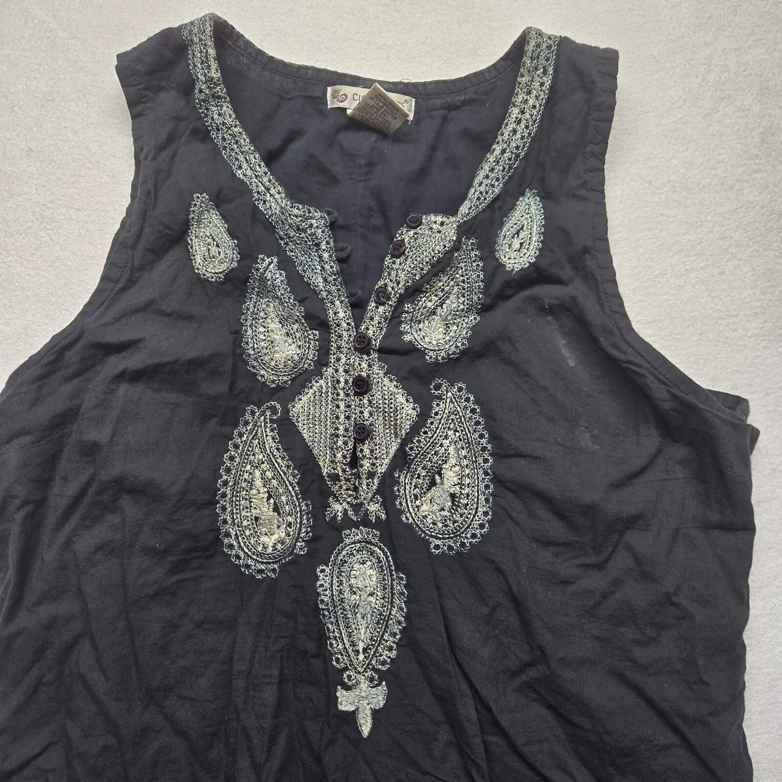 Cute Options Black Sleeveless Embroidered Shirt Cotton Dress Adult Size XL